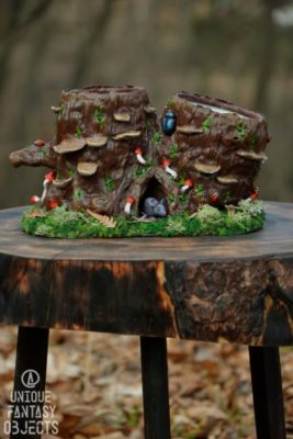 Organizer na biurko lub doniczka w kształcie pieńka z leśnymi zwierzętami (Unique Fantasy Objects)