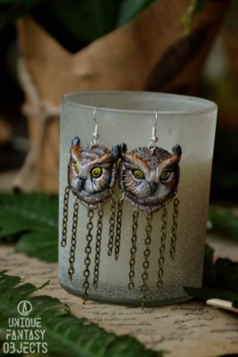 Kolczyki w kształcie głowy sowy (Unique Fantasy Objects)
