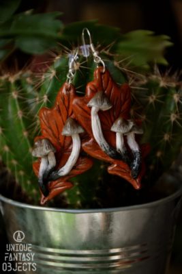 Kolczyki w kształcie liści i grzybków (Unique Fantasy Objects)