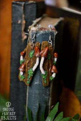 Leśne kolczyki z brązowymi grzybkami (Unique Fantasy Objects)