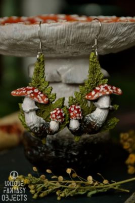 Wiszące kolczyki z muchomorami i paprocią (Unique Fantasy Objects)