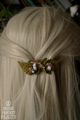 Spinka do włosów z muchomorami i paprocią (Unique Fantasy Objects)