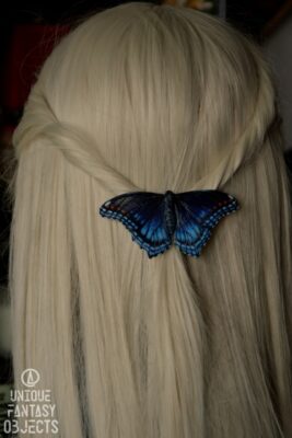 Spinka do włosów z pięknym niebieskim motylem (Unique Fantasy Objects)