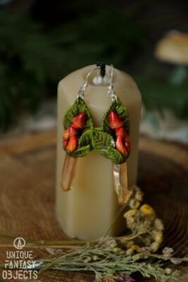 Kolczyki z grzybkami i kwarcem miodowym (Unique Fantasy Objects)