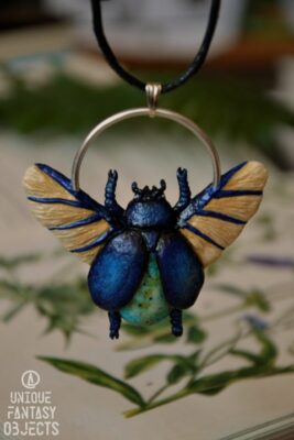 Naszyjnik z złotką miętową i chryzokolą (Unique Fantasy Objects)