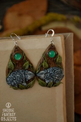 Kolczyki z jeżami i agatem brazylijskim (Unique Fantasy Objects)