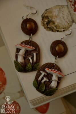 Kolczyki z muchomorami i tygrysim okiem (Unique Fantasy Objects)