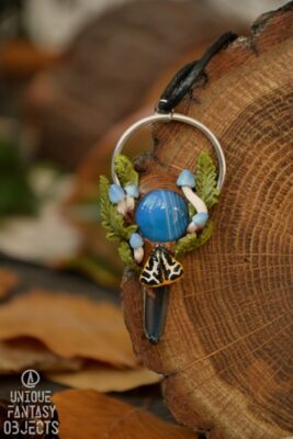 Naszyjnik z agatem pasiastym i kwarcem kobaltowym (Unique Fantasy Objects)