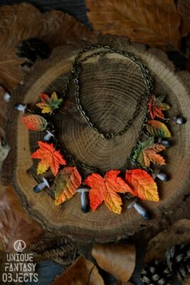 Naszyjnik z jesiennymi liśćmi i grzybkami (Unique Fantasy Objects)