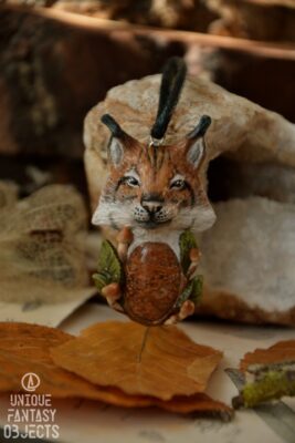 Naszyjnik z rysiem i fossil chrysanthemum (Unique Fantasy Objects)