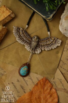 Naszyjnik z puszczykiem i howlitem (Unique Fantasy Objects)