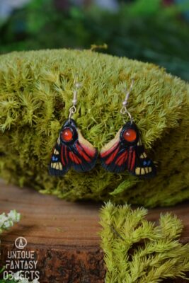 Kolczyki ze skrzydłami motyla i onyksem czerwonym (Unique Fantasy Objects)