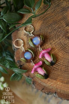 Kolczyki z różowymi grzybami i opalitem (Unique Fantasy Objects) (1)