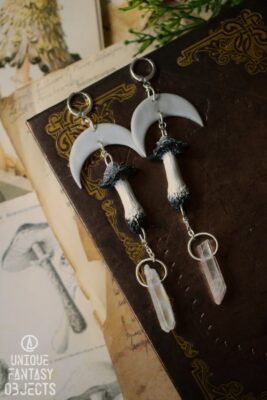 Kolczyki z grzybem czernidłakiem i kwarcem (Unique Fantasy Objects)