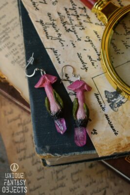 Kolczyki z różowymi grzybami i kwarcem (Unique Fantasy Objects)