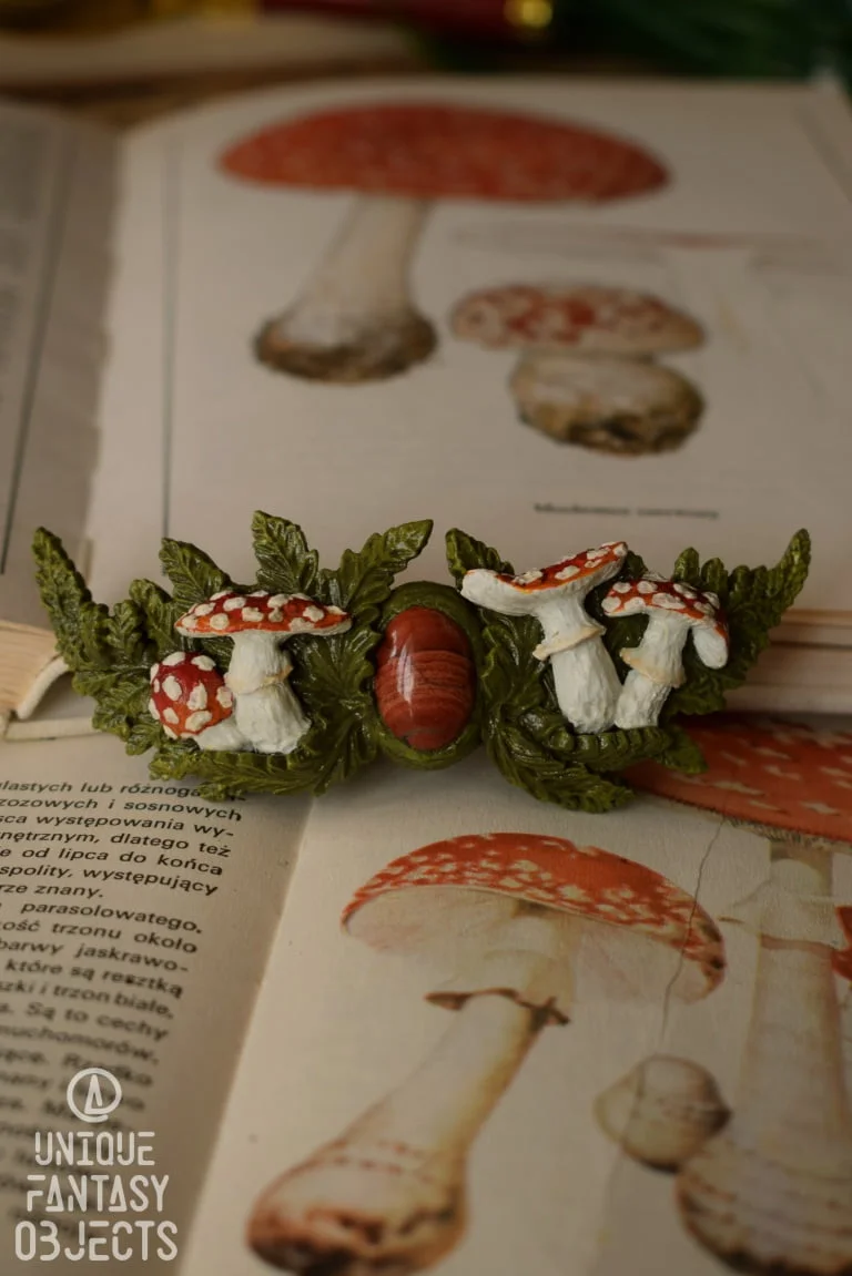 Spinka do włosów z muchomorami i jaspisem (Unique Fantasy Objects)