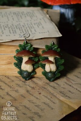 Kolczyki z borowikami i agatem mszystym (Unique Fantasy Objects)
