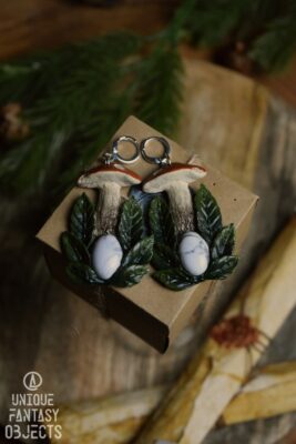 Kolczyki z koźlakiem i białym howlitem (Unique Fantasy Objects)