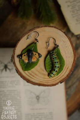 Kolczyki z rzeźbą motyla szlaczkoń południowiec (Unique Fantasy Objects)