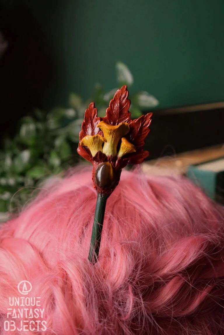 Szpila do włosów z kurkami i tygrysim okiem (Unique Fantasy Objects)