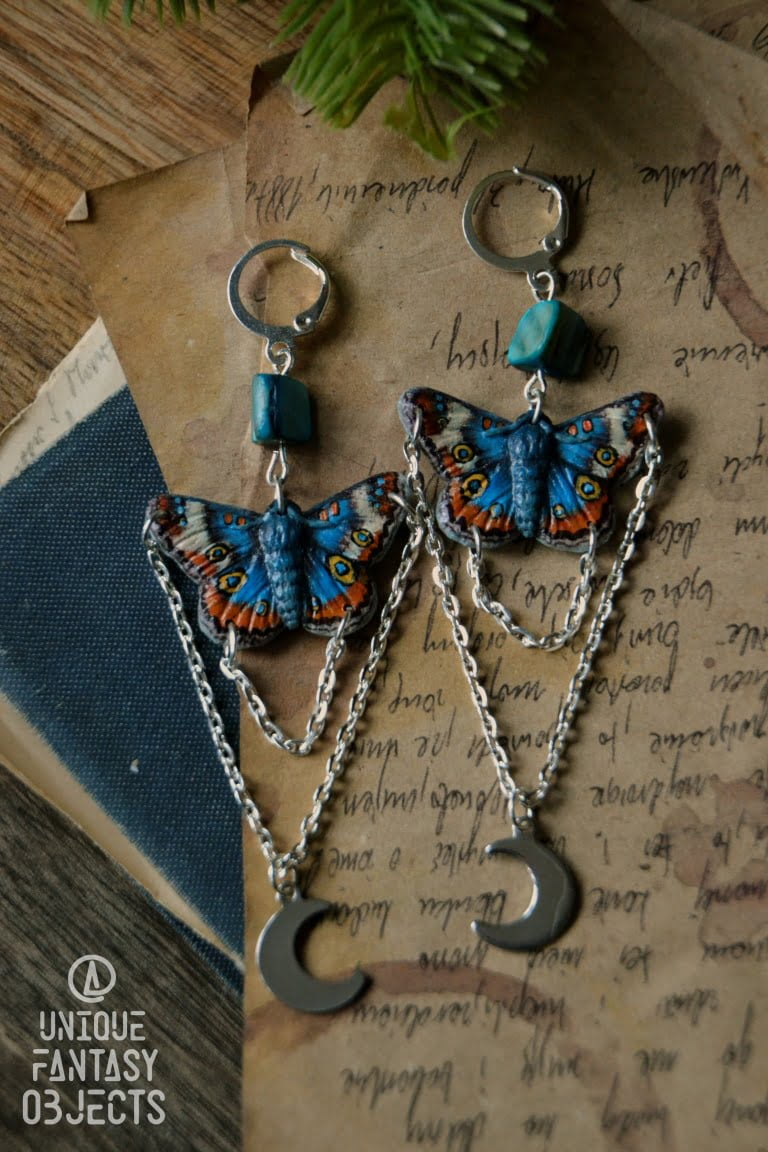 Kolczyki z rzeźbą motyla junonia coenia (Unique Fantasy Objects)