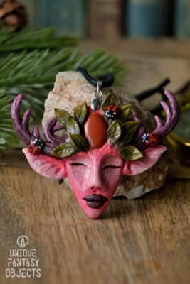 Naszyjnik z leśnym duszkiem i mokaitem (Unique Fantasy Objects)
