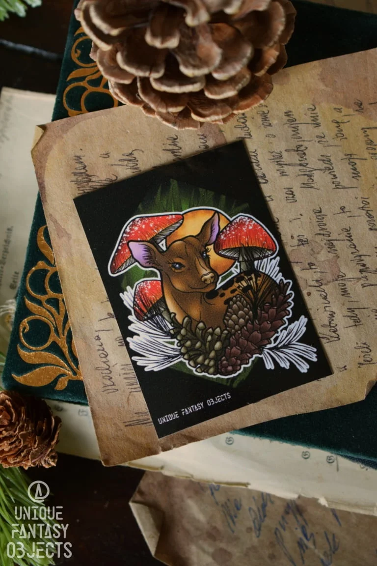 Naklejka z sarną i muchomorami (Unique Fantasy Objects)