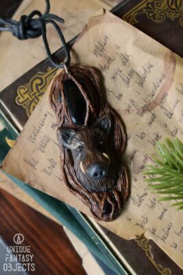 Naszyjnik z dzikiem i agatem czarnym (Unique Fantasy Objects)