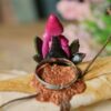 Regulowany pierścionek z rzeźbą grzyba stożkownica i kwarcem (Unique Fantasy Objects)