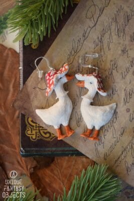 Kolczyki z gęsią w kapeluszu muchomora (Unique Fantasy Objects)