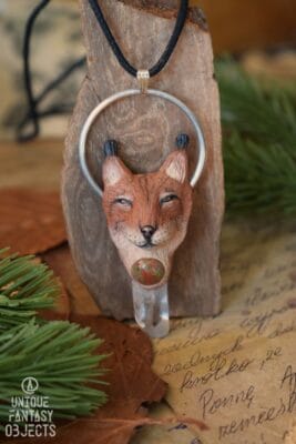 Naszyjnik z rysiem, unakitem i kryształem górskim (Unique Fantasy Objects)