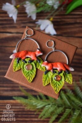 Kolczyki z lisami i kwarcem wiśniowym (Unique Fantasy Objects)