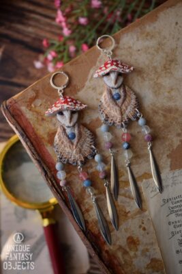 Kolczyki z płomykówką w kapeluszu muchomora (Unique Fantasy Objects)