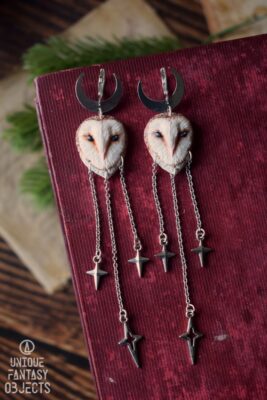 Kolczyki z płomykówką i łancuszkami (Unique Fantasy Objects)