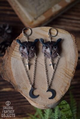 Kolczyki z puchaczem i łańcuszkami (Unique Fantasy Objects)