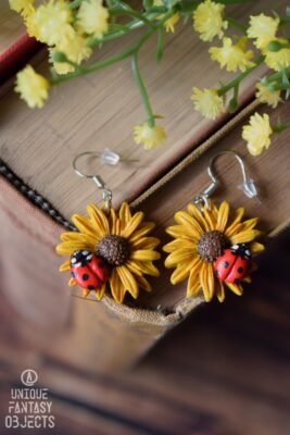 Kolczyki z biedronkami na słoneczniku (Unique Fantasy Objects)