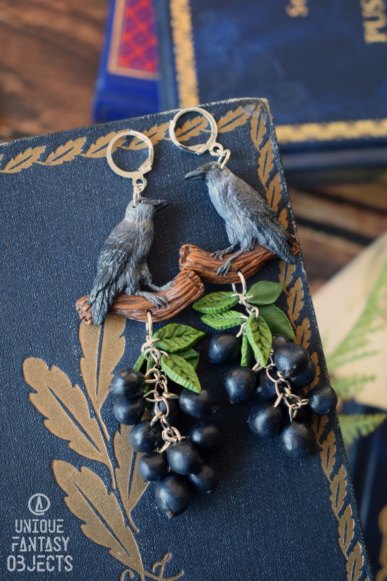 Kolczyki z kawką i czarnym bzem (Unique Fantasy Objects)