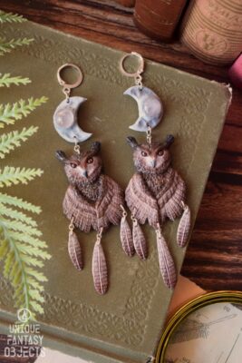 Kolczyki z puchaczem zwyczajnym i kryształem górskim (Unique Fantasy Objects)