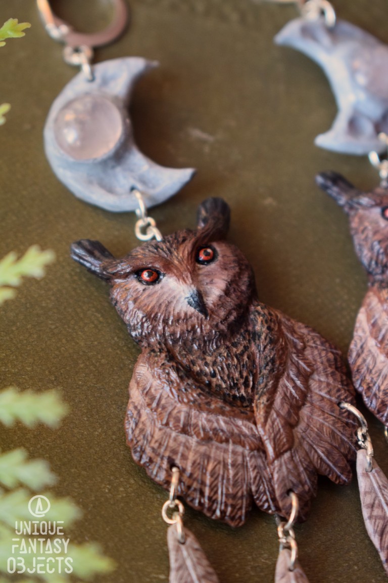 Kolczyki z puchaczem zwyczajnym i kryształem górskim Kolczyki z puchaczem zwyczajnym i kryształem górskim (Unique Fantasy Objects)