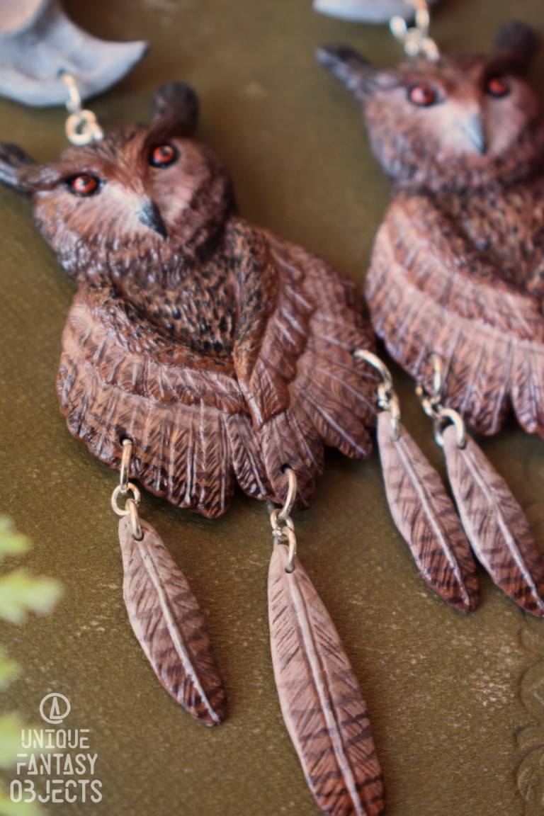 Kolczyki z puchaczem zwyczajnym i kryształem górskim Kolczyki z puchaczem zwyczajnym i kryształem górskim (Unique Fantasy Objects)