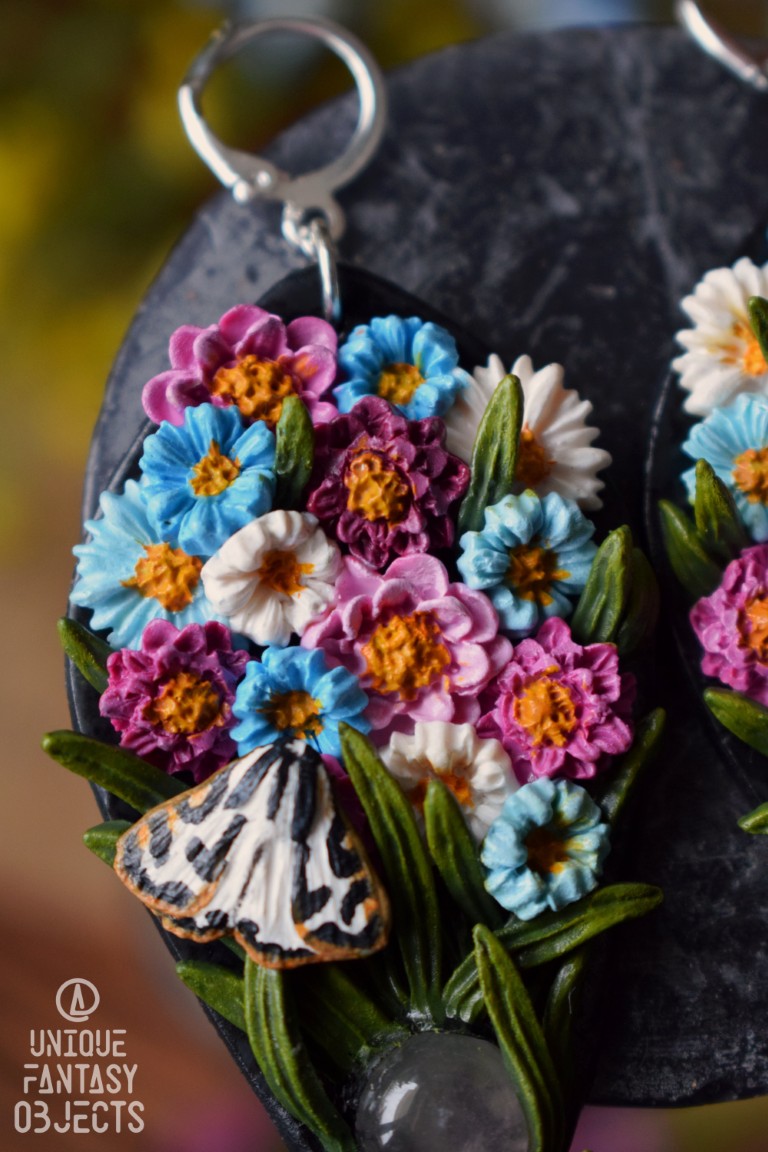 Kolczyki z kwiatami i kwarcem różowym Kolczyki z kwiatami i kwarcem różowym (Unique Fantasy Objects)