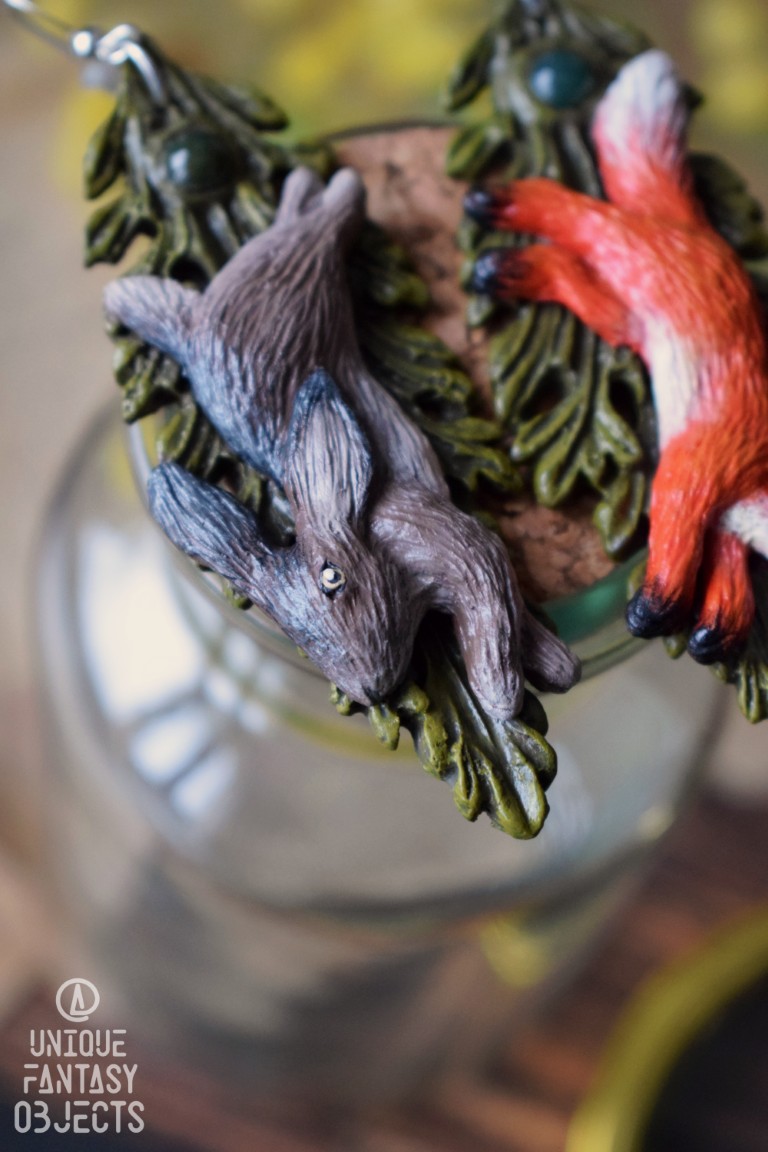 Kolczyki z lisem i zającem i agatem Kolczyki z lisem i zającem i agatem (Unique Fantasy Objects)