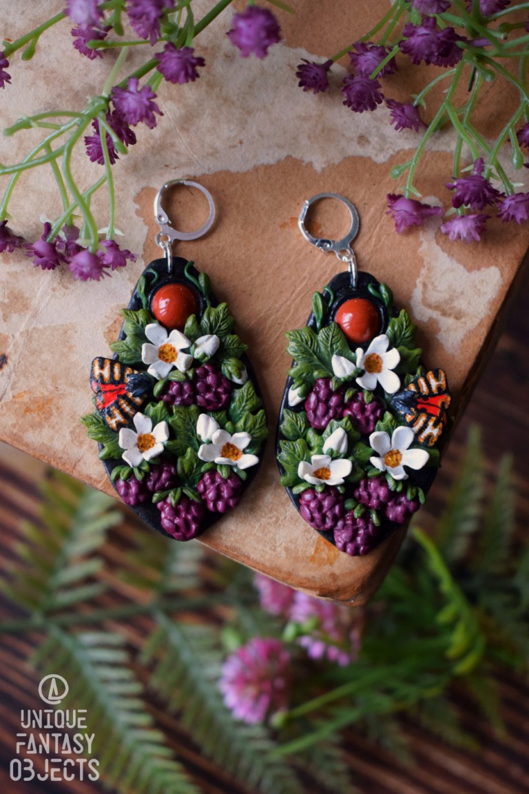 Kolczyki z malinami i mokaitem (Unique Fantasy Objects)