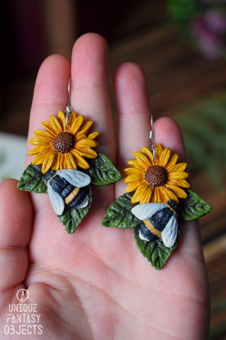 Kolczyki z trzmielem na słoneczniku Kolczyki z trzmielem na słoneczniku (Unique Fantasy Objects)