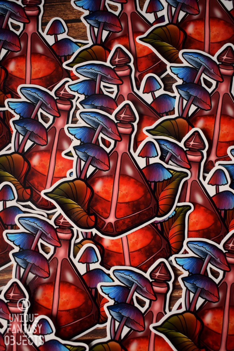 Naklejka z czerwonym eliksirem i grzybami (Unique Fantasy Objects)