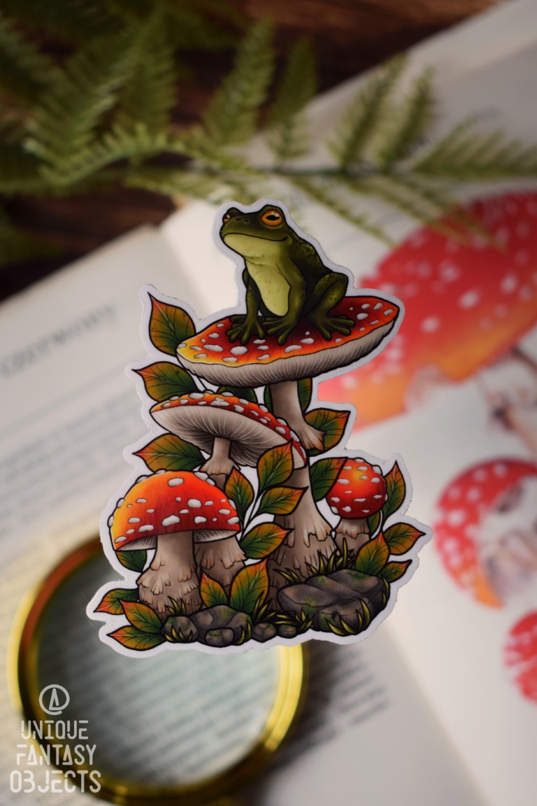 Naklejka z muchomorów z żabą Naklejka z muchomorów z żabą (Unique Fantasy Objects)