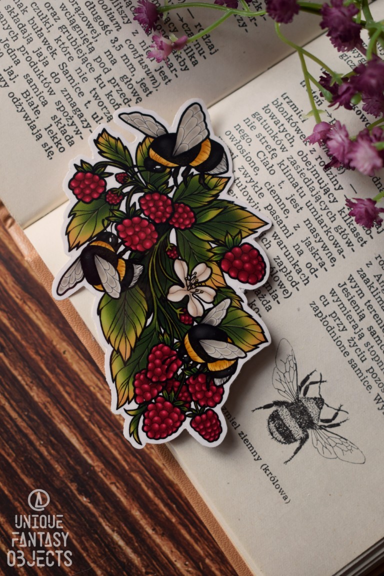Naklejka z trzmielami w malinach Naklejka z trzmielami w malinach (Unique Fantasy Objects)