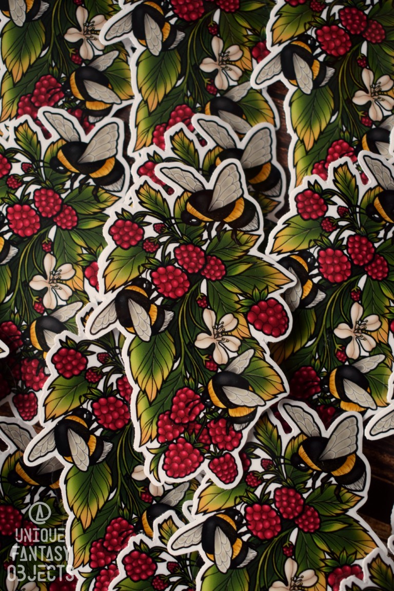 Naklejka z trzmielami w malinach Naklejka z trzmielami w malinach (Unique Fantasy Objects)