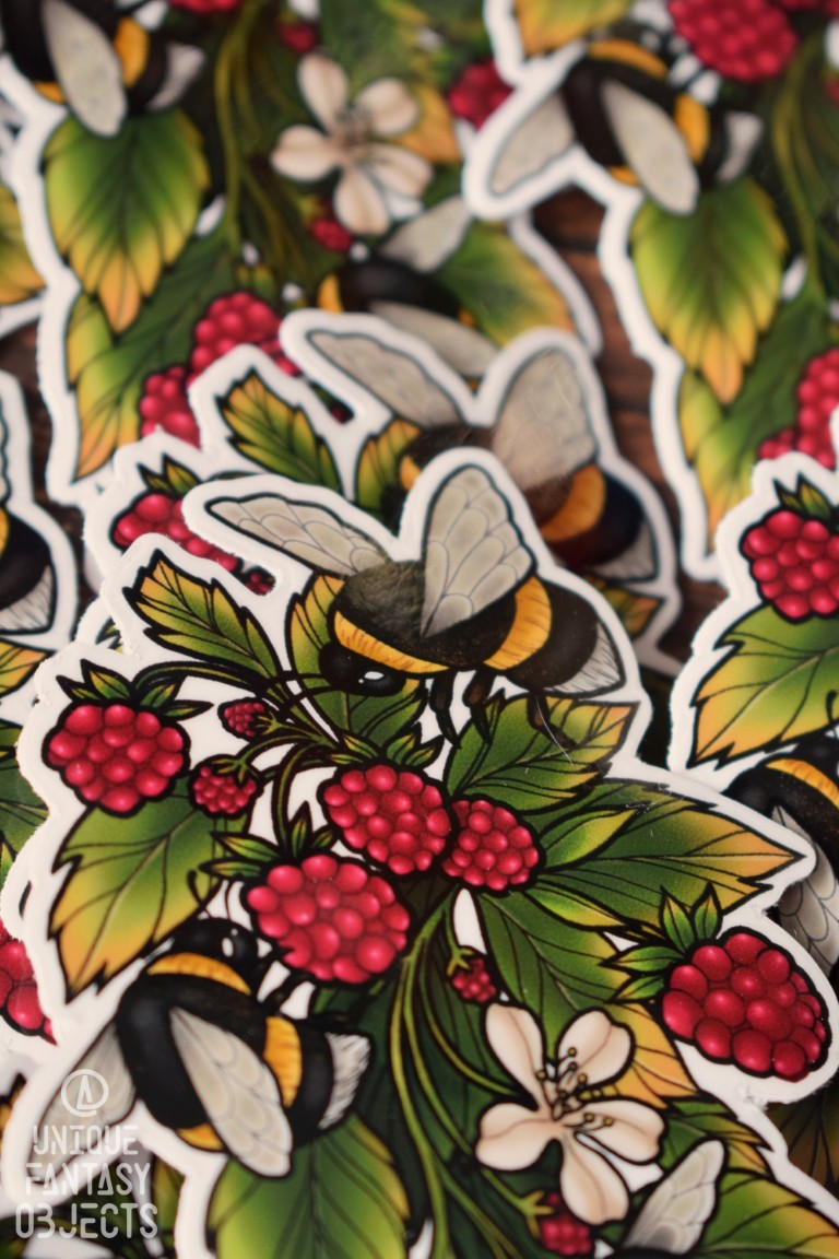 Naklejka z trzmielami w malinach Naklejka z trzmielami w malinach (Unique Fantasy Objects)