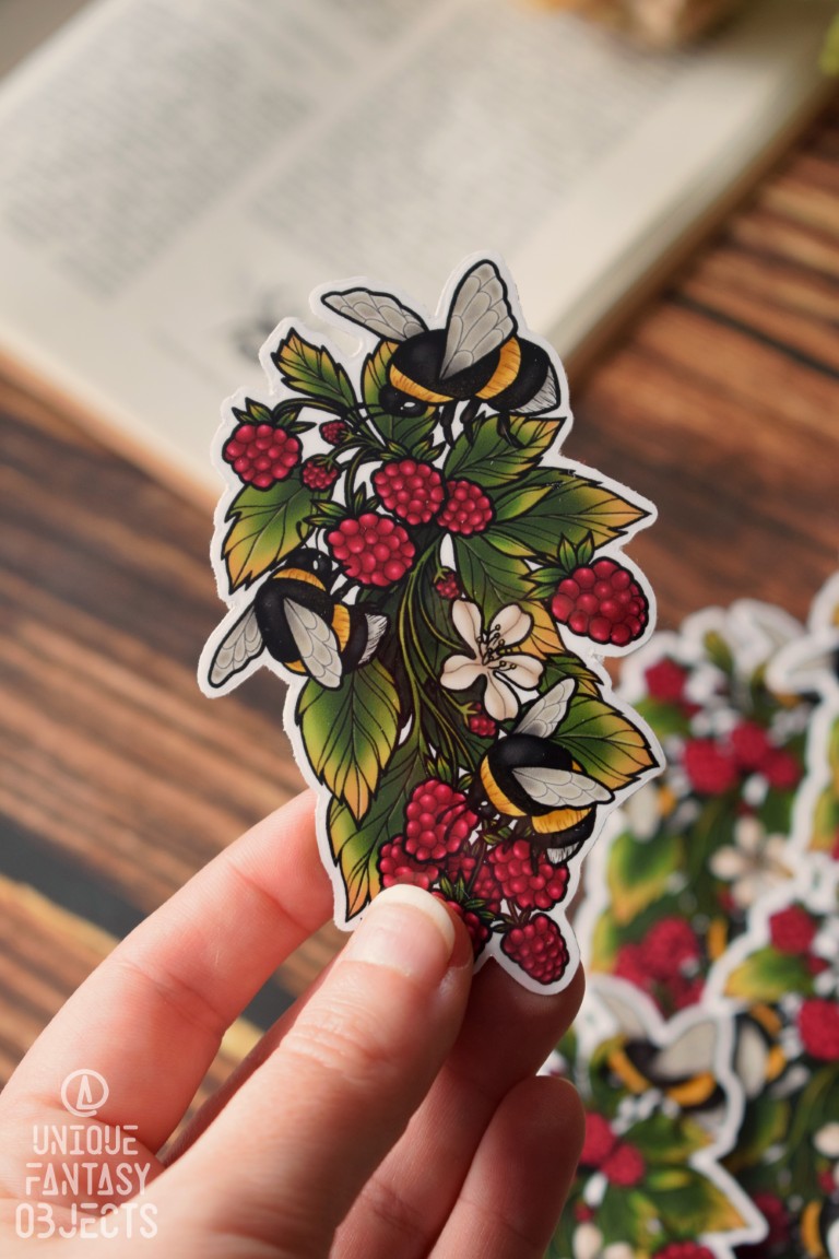 Naklejka z trzmielami w malinach Naklejka z trzmielami w malinach (Unique Fantasy Objects)